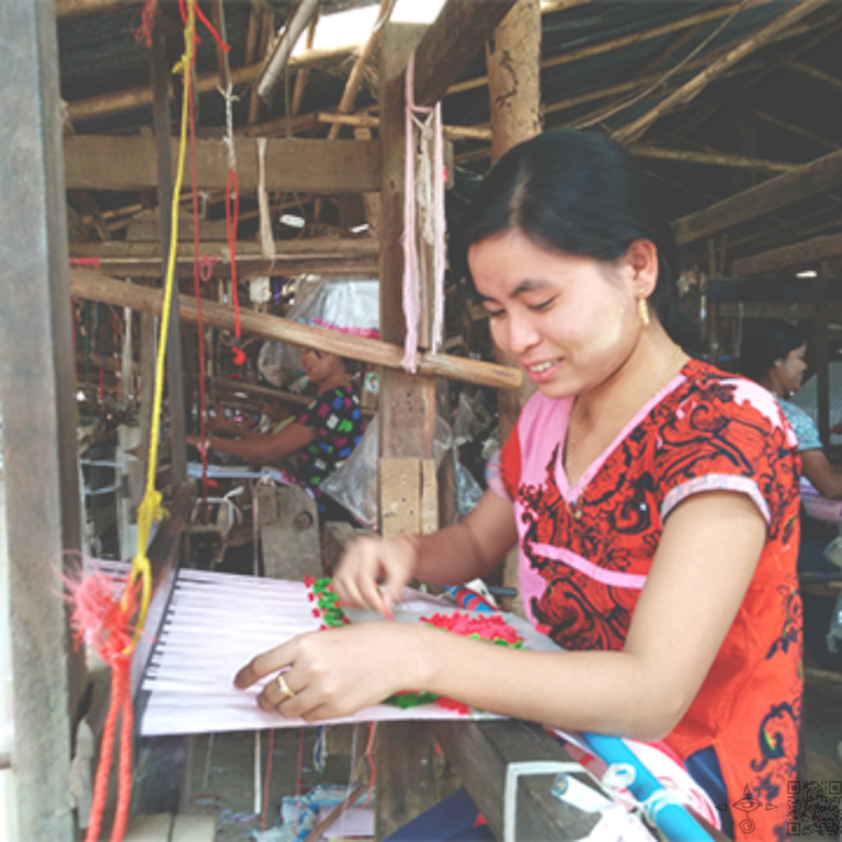 Women Weaving Loom Smiling