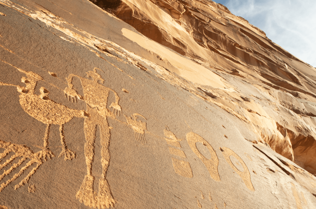 Petroglyphs, Wolfman Mural, Bluff, Utah