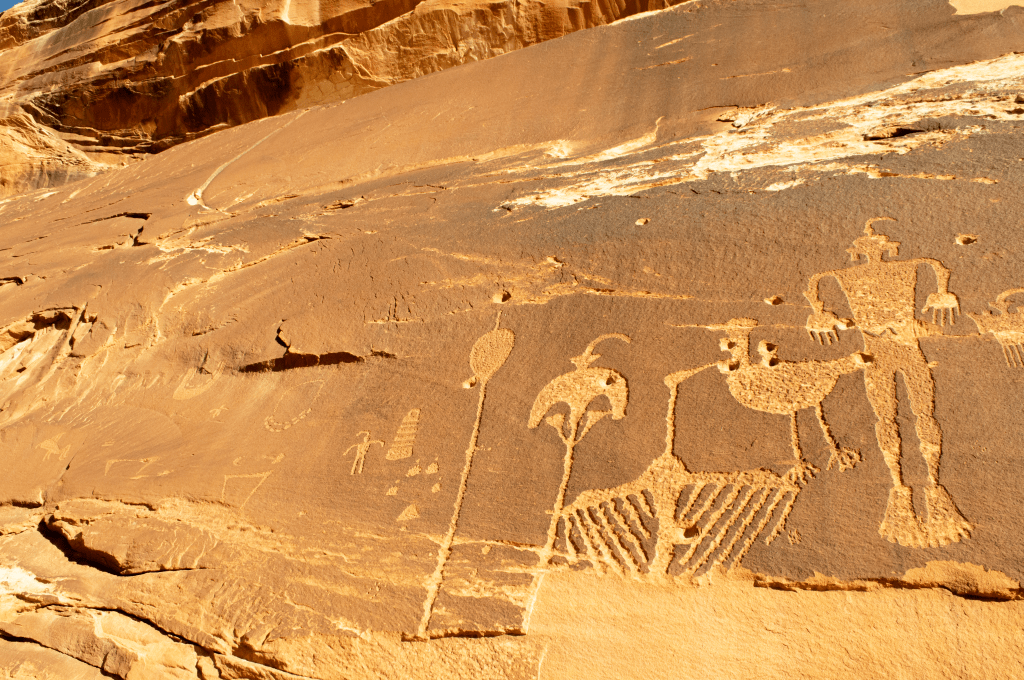 Petroglyphs, Wolfman Mural, Bluff, Utah