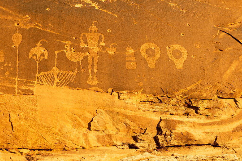 Petroglyphs, Wolfman Mural, Bluff, Utah